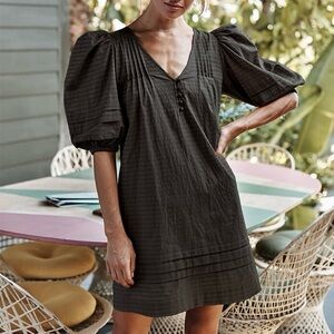 Summersalt Cotton Pintuck Oversized Puff Sleeve Mini Dress Sea Urchin Black Sz S